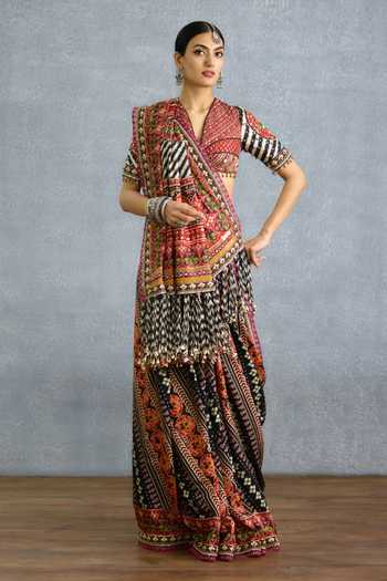 Torani_Multi Color Silk V-neck Surkhi Krishnabha Blouse _Online_at_Aza_Fashions