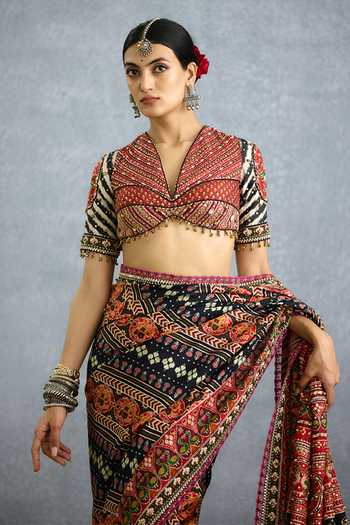 Buy_Torani_Multi Color Silk V-neck Surkhi Krishnabha Blouse _Online_at_Aza_Fashions