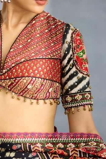 Shop_Torani_Multi Color Silk V-neck Surkhi Krishnabha Blouse _Online_at_Aza_Fashions