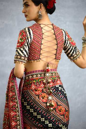Shop_Torani_Multi Color Silk V-neck Surkhi Krishnabha Blouse _at_Aza_Fashions