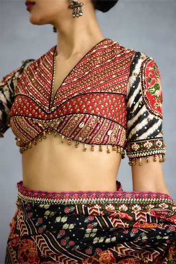Torani_Multi Color Silk V-neck Surkhi Krishnabha Blouse _at_Aza_Fashions