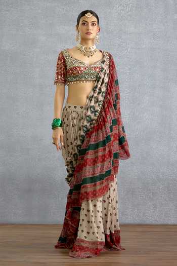 Torani_Multi Color Silk Sweetheart Neck Surkhi Rangilli Eshna Blouse _Online_at_Aza_Fashions