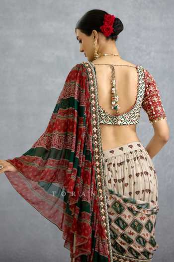 Shop_Torani_Multi Color Silk Sweetheart Neck Surkhi Rangilli Eshna Blouse 
