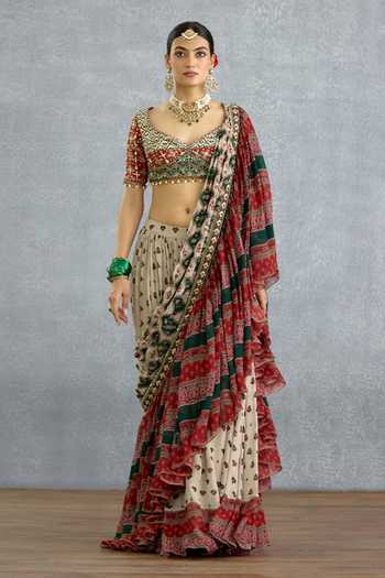 Buy_Torani_Multi Color Georgette Surkhi Rangili Eshna Pre-draped Saree _at_Aza_Fashions