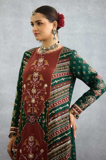 Torani_Multi Color Silk, Organza High Neck Trinaja Surkhi Pranshi Kurta Set _Online_at_Aza_Fashions