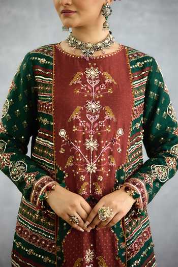 Shop_Torani_Multi Color Silk, Organza High Neck Trinaja Surkhi Pranshi Kurta Set _Online_at_Aza_Fashions