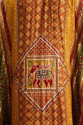 Torani_Yellow Silk Round Neck Kanak Bhamini Kaftan And Pant Set _Online_at_Aza_Fashions