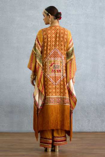 Shop_Torani_Yellow Silk Round Neck Kanak Bhamini Kaftan And Pant Set _at_Aza_Fashions