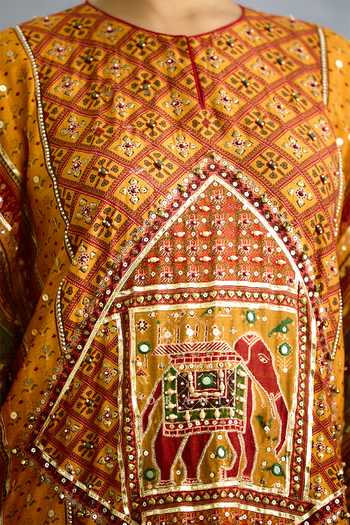 Buy_Torani_Yellow Silk Round Neck Kanak Bhamini Kaftan And Pant Set _Online_at_Aza_Fashions