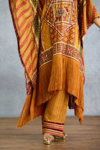 Shop_Torani_Yellow Silk Round Neck Kanak Bhamini Kaftan And Pant Set _Online_at_Aza_Fashions