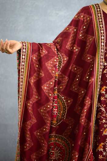 Shop_Torani_Maroon Silk Mandarin Collar, Yes Surkhi Tisya Printed Kurta Set _Online_at_Aza_Fashions