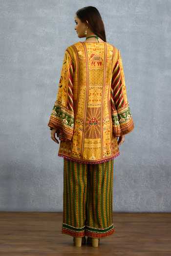 Shop_Torani_Yellow Silk Split V-neck Kanak Ananti Kurta And Pant Set _at_Aza_Fashions