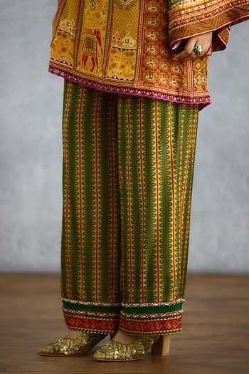 Shop_Torani_Yellow Silk Split V-neck Kanak Ananti Kurta And Pant Set _Online_at_Aza_Fashions