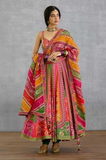 Buy_Torani_Multi Color Silk, Organza V-neck Rangili Anusha Printed Anarkali Set _Online_at_Aza_Fashions