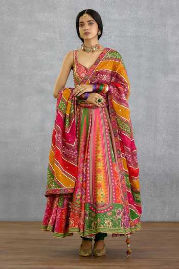 Buy_Torani_Multi Color Silk, Organza V-neck Rangili Anusha Printed Anarkali Set _at_Aza_Fashions