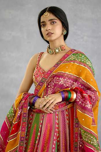 Torani_Multi Color Silk, Organza V-neck Rangili Anusha Printed Anarkali Set _at_Aza_Fashions