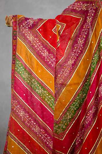 Buy_Torani_Multi Color Silk, Organza V-neck Rangili Anusha Printed Anarkali Set 
