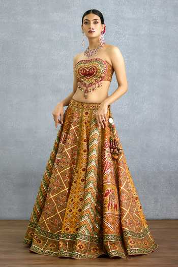 Shop_Torani_Yellow Silk, Organza Sweetheart , Bandeau Kanak Dil Meher Lehenga Set _Online_at_Aza_Fashions