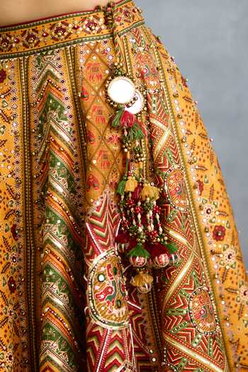 Torani_Yellow Silk, Organza Sweetheart , Bandeau Kanak Dil Meher Lehenga Set _at_Aza_Fashions