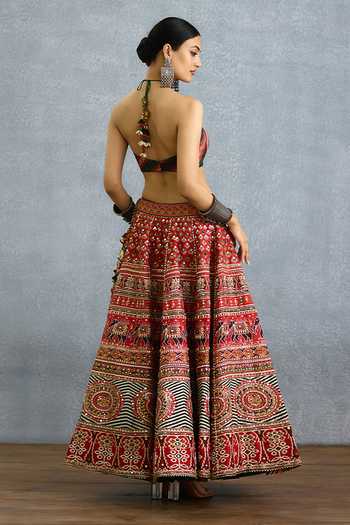 Shop_Torani_Multi Color Silk Halter Neck Chitrita Mirali Lehenga And Blouse Set _at_Aza_Fashions