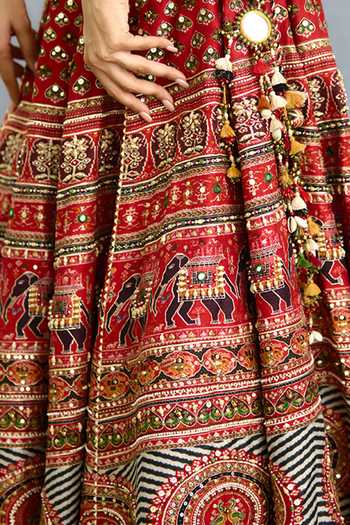 Torani_Multi Color Silk Halter Neck Chitrita Mirali Lehenga And Blouse Set _at_Aza_Fashions