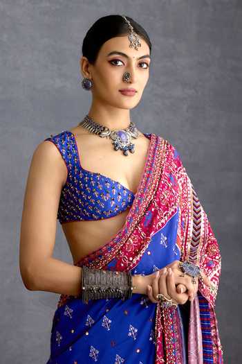 Buy_Torani_Blue Silk Sweetheart Neck Niladri Sanvitha Blouse _Online_at_Aza_Fashions