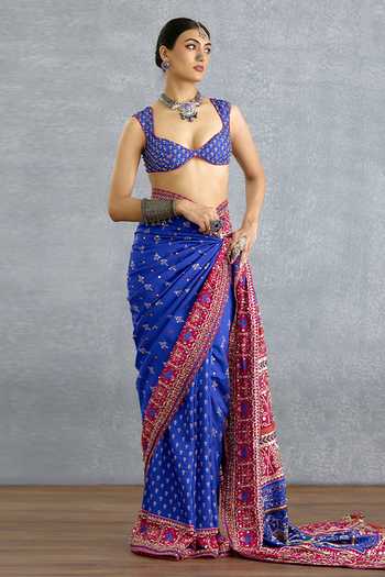 Shop_Torani_Blue Silk Sweetheart Neck Niladri Sanvitha Blouse _Online_at_Aza_Fashions