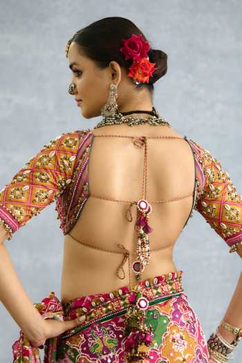 Shop_Torani_Multi Color Silk Sweetheart Neck Rangili Blouse _at_Aza_Fashions