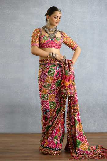 Torani_Multi Color Silk Sweetheart Neck Rangili Blouse _Online_at_Aza_Fashions