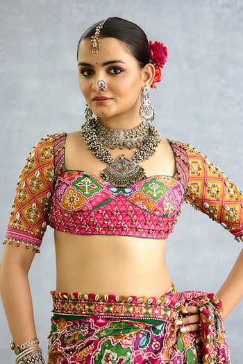 Buy_Torani_Multi Color Silk Sweetheart Neck Rangili Blouse _Online_at_Aza_Fashions