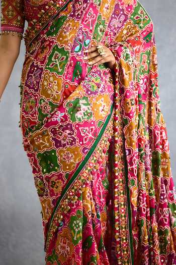 Shop_Torani_Multi Color Silk Rangili Printed Saree _Online_at_Aza_Fashions