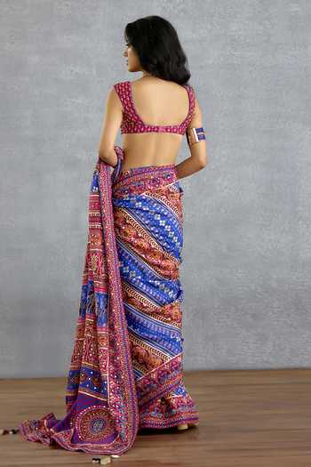 Shop_Torani_Pink Silk Square Neck Gul Ena Printed Blouse _Online_at_Aza_Fashions