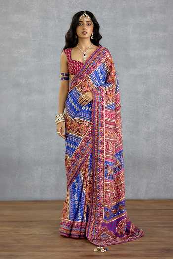 Buy_Torani_Blue Silk Niladri Gul Ena Saree _Online_at_Aza_Fashions