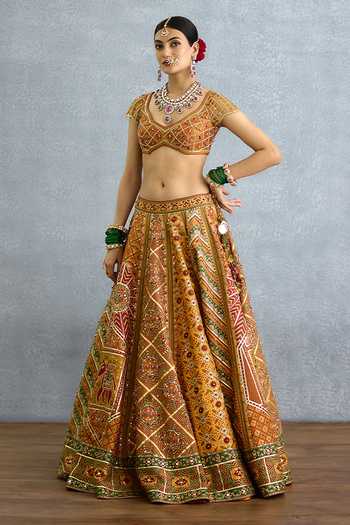 Shop_Torani_Multi Color Silk, Organza V-neck Kanak Dil Meher Iksha Lehenga Set _Online_at_Aza_Fashions