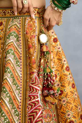 Torani_Multi Color Silk, Organza V-neck Kanak Dil Meher Iksha Lehenga Set _at_Aza_Fashions