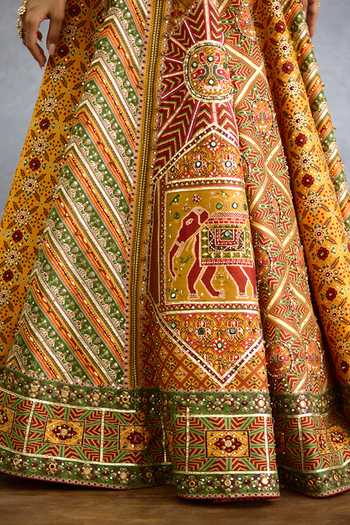 Buy_Torani_Multi Color Silk, Organza V-neck Kanak Dil Meher Iksha Lehenga Set 