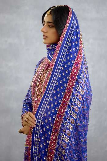 Shop_Torani_Blue Silk, Organza Round Neck, Yes Niladri Atasi Printed Sharara Set _Online_at_Aza_Fashions