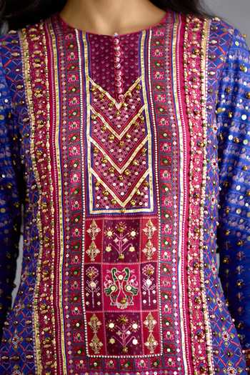Buy_Torani_Blue Silk, Organza Round Neck, Yes Niladri Atasi Printed Sharara Set 