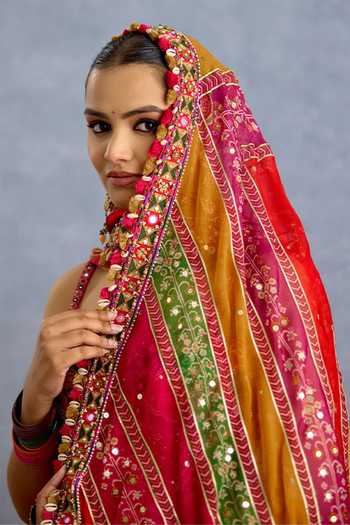 Torani_Multi Color Silk, Organza Sweetheart Neck Rangili Dhruvi Drashti Lehenga Set _Online_at_Aza_Fashions