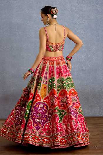 Shop_Torani_Multi Color Silk, Organza Sweetheart Neck Rangili Dhruvi Drashti Lehenga Set _at_Aza_Fashions