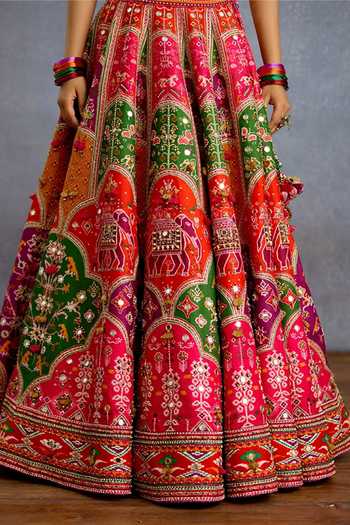 Buy_Torani_Multi Color Silk, Organza Sweetheart Neck Rangili Dhruvi Drashti Lehenga Set _Online_at_Aza_Fashions