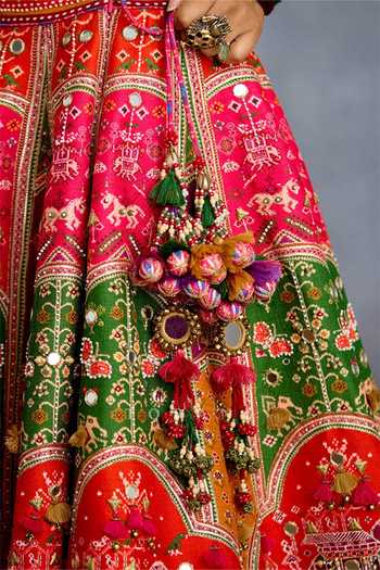 Shop_Torani_Multi Color Silk, Organza Sweetheart Neck Rangili Dhruvi Drashti Lehenga Set _Online_at_Aza_Fashions