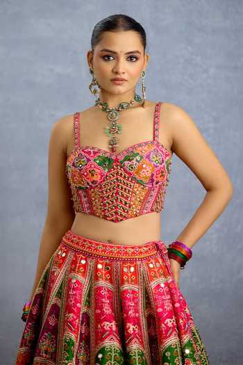Torani_Multi Color Silk, Organza Sweetheart Neck Rangili Dhruvi Drashti Lehenga Set _at_Aza_Fashions