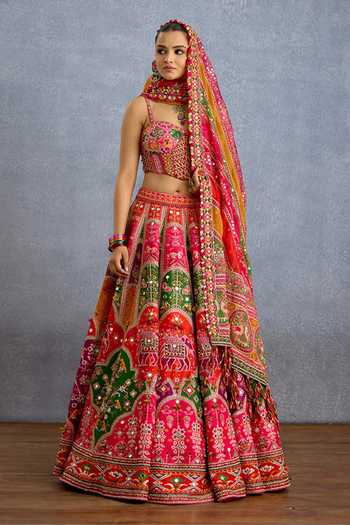 Buy_Torani_Multi Color Silk, Organza Sweetheart Neck Rangili Dhruvi Drashti Lehenga Set 