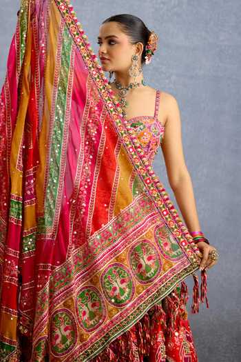 Torani_Multi Color Silk, Organza Sweetheart Neck Rangili Dhruvi Drashti Lehenga Set _Online