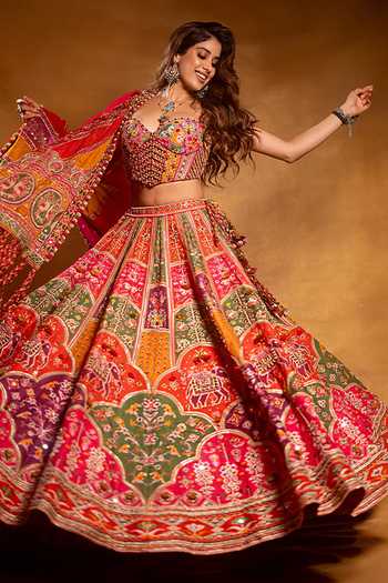 Buy_Torani_Multi Color Silk, Organza Sweetheart Neck Rangili Dhruvi Drashti Lehenga Set _Online