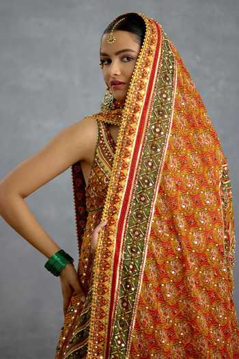 Buy_Torani_Multi Color Silk, Organza V-neck Kanak Patola Kali Kurta Sharara Set _Online_at_Aza_Fashions