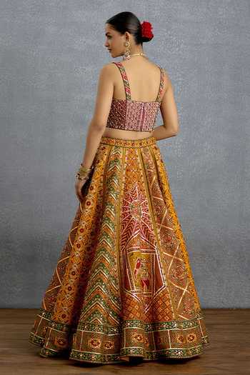Shop_Torani_Yellow Silk, Organza Sequins Sweetheart Neck Kanak Meher Corset Lehenga Set _at_Aza_Fashions