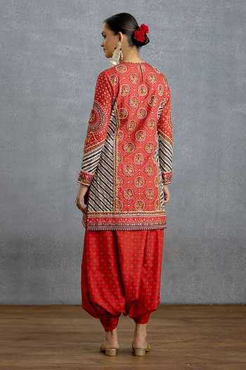 Shop_Torani_Multi Color Silk, Organza Round Neck Raktima Patola Cowl Kurta Set _at_Aza_Fashions