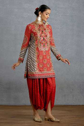 Shop_Torani_Multi Color Silk, Organza Round Neck Raktima Patola Cowl Kurta Set _Online_at_Aza_Fashions